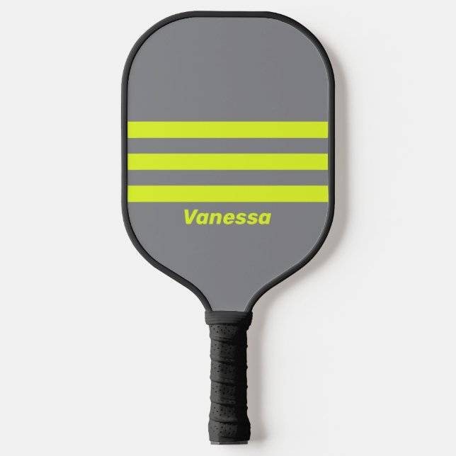 Retro HI VIS Three Across Striping with Name Pickleball Schläger (Vorderseite)