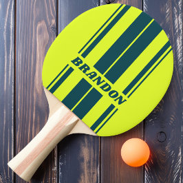 Retro HI VIS Yellow Dualboard Streifen mit Namen Tischtennis Schläger