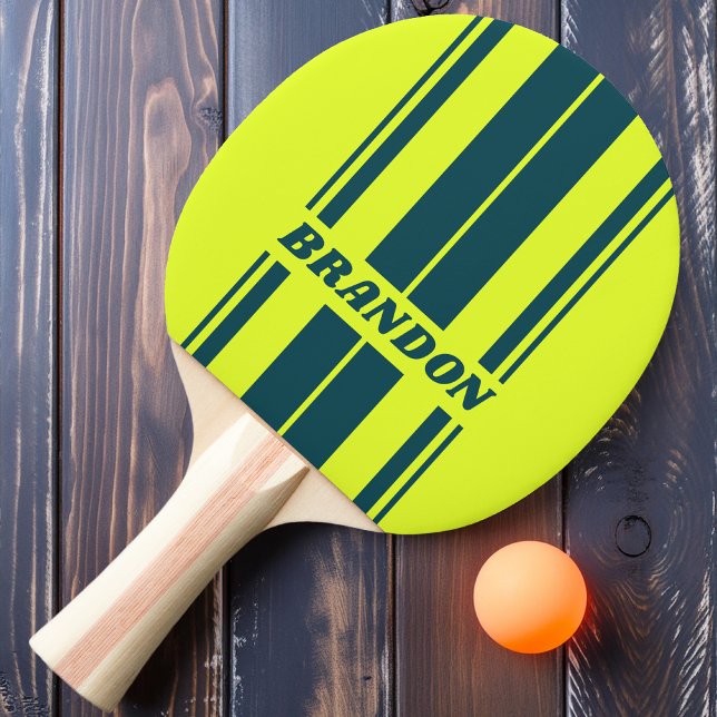 Retro HI VIS Yellow Dualboard Streifen mit Namen Tischtennis Schläger (Von Creator hochgeladen)