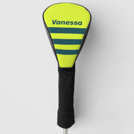 Retro HI VIS Yellow Three Across Stripe with Name Golf Headcover