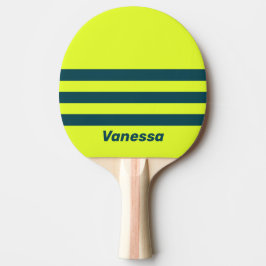 Retro HI VIS Yellow Three Across Stripe with Name Tischtennis Schläger