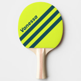 Retro HI VIS Yellow Three Angled Stripe with Name Tischtennis Schläger