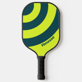Retro HI VIS Yellow Three Circle Streifen mit Name Pickleball Schläger