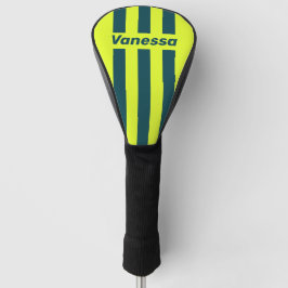 Retro HI VIS Yellow Three Pin Stripes with Name Golf Headcover