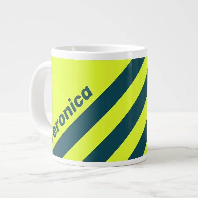 Retro HI VIS Yellow Three Stripes with Name Jumbo-Tasse (Vorderseite Links)