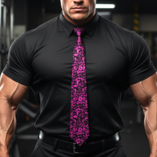 Retro Hibiskus Fuchsia Hawaiian-Muster Krawatte