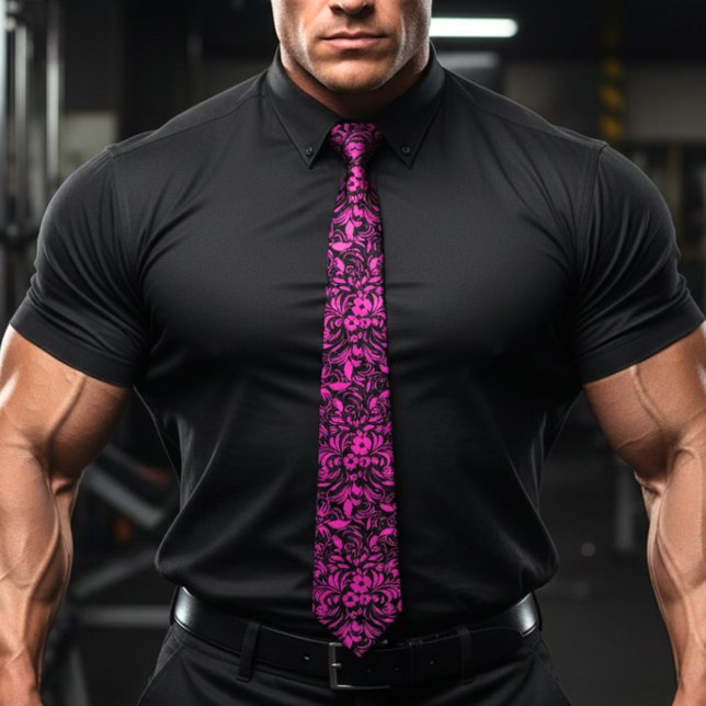 Retro Hibiskus Fuchsia Hawaiianisches Muster Krawatte (Von Creator hochgeladen)