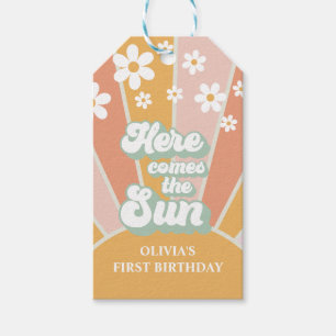 Retro Hier kommt der Sun Daisy Boho Geburtstag Geschenkanhänger