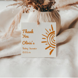 Retro hier kommt die auf die Hand gezogene Babydus Geschenkanhänger