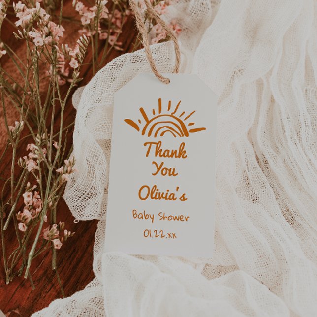 Retro hier kommt die auf die Hand gezogene Babydus Geschenkanhänger (Von Creator hochgeladen)