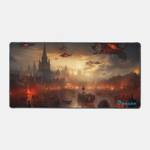 Retro-Himmel in Flammen Steampunk-Luftangriff Schreibtischunterlage