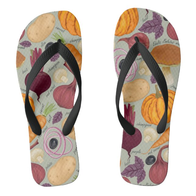 Retro-Hintergrund aus frischem Gemüse Flip Flops (Fußbett)