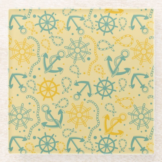 Retro Hintergrund mit Anker, Seile Glasuntersetzer (Vorderseite)