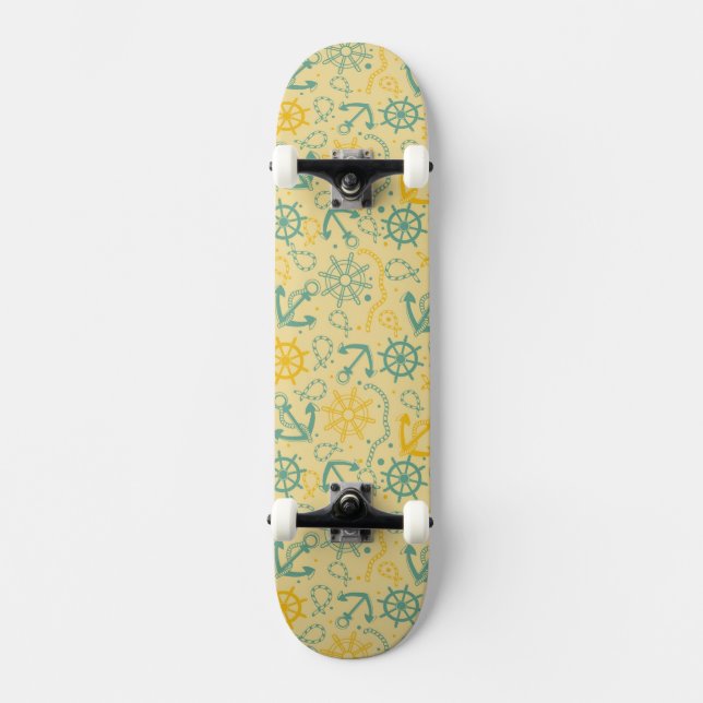 Retro Hintergrund mit Anker, Seile Skateboard (Vorderseite)