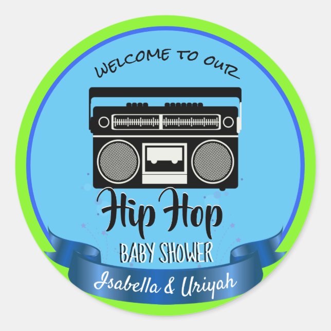 Retro Hip Hop Gender Reveal Baby Shower Runder Aufkleber (Vorderseite)