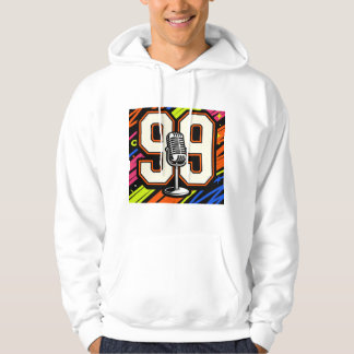 Retro Hip-Hop Graffiti 99 & Microphone White Hoodi Hoodie
