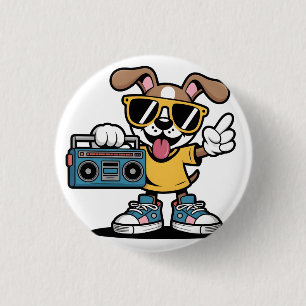 Retro Hip Hop Hund: Cooler Cartoon-Welpe  Button