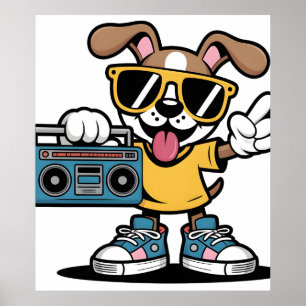 Retro Hip Hop Hund: Cooler Cartoon-Welpe  Poster