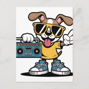Retro Hip Hop Hund: Cooler Cartoon-Welpe  Postkarte