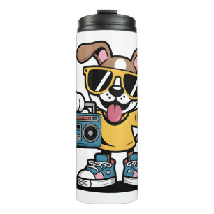 Retro Hip Hop Hund: Cooler Cartoon-Welpe  Thermosbecher