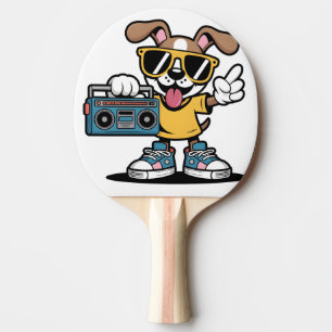 Retro Hip Hop Hund: Cooler Cartoon-Welpe  Tischtennis Schläger
