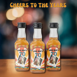 Retro Hippie 60's Custom Foto 70. Geburtstag Alkoholflaschenetikett
