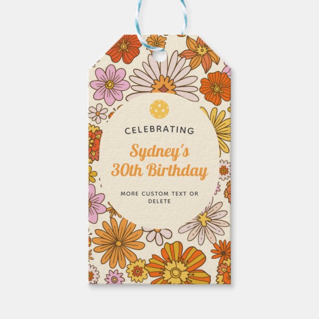 Retro Hippie 70er Floral Muster Pickleball Party Geschenkanhänger (Vorderseite)