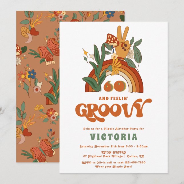 Retro Hippie 70's Groovy Birthday Party Einladung (Vorne/Hinten)