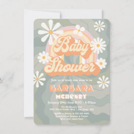 Retro Hippie 70's Rainbow Daisy Baby Shower Einladung