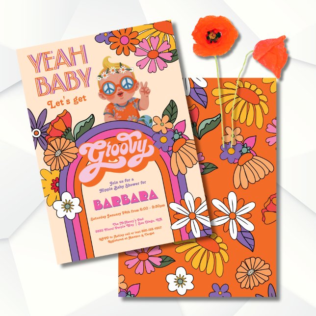 Retro Hippie Baby 70's 60's Groovy Baby Shower Einladung (Von Creator hochgeladen)