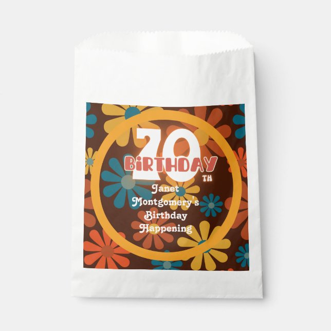 Retro Hippie Blume 70. Geburtstag Geschenktütchen (Vorderseite)