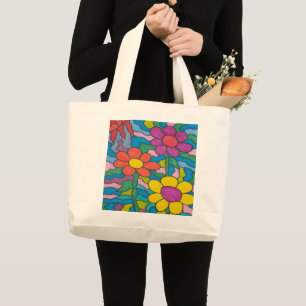 Retro Hippie Blume Art Jumbo Stoffbeutel