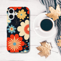Retro Hippie Blume Blau Gelb Beige Rot