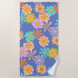 Retro Hippie Blume Muster in Blau Strandtuch