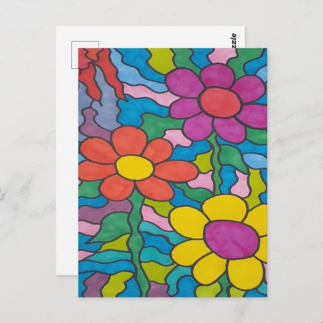 Retro Hippie Blume Postkarte (Vorne/Hinten)