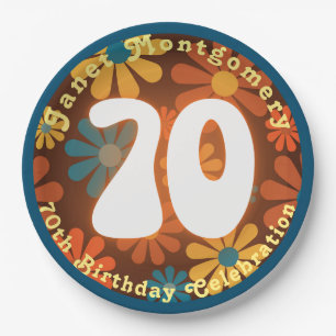 Retro Hippie Blume Power 70. Geburtstag Pappteller