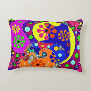 Retro Hippie Blume Power Paisley Cat Pop Art Dekokissen
