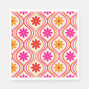 Retro Hippie Blumen auf Rot Orange Pink Ogee Serviette