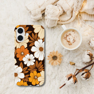 Retro-Hippie-Blumen Beige Gelb Braun Orange iPhone 16 Hülle