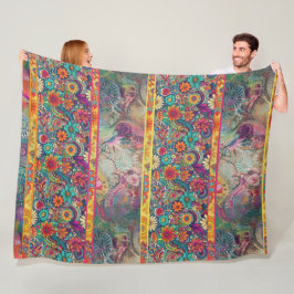 Retro Hippie: Blumenfantasie Fleecedecke