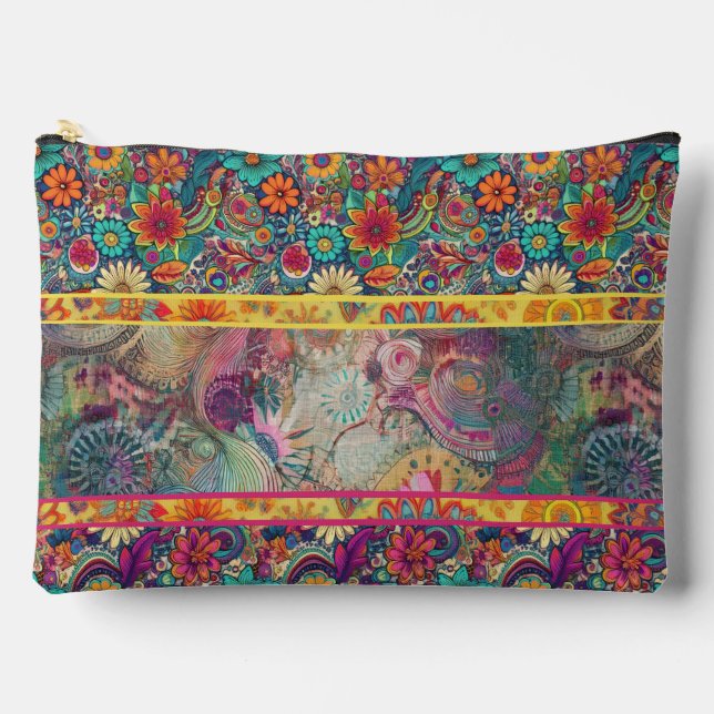 Retro Hippie: Blumenfantasy Zippered Pouch Zubehörtasche (Vorderseite)