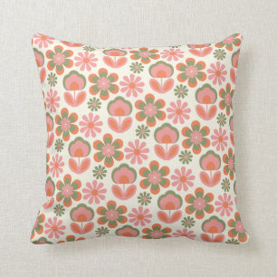 Retro Hippie Boho 70er Blume Muster Rosa Grün  Kissen