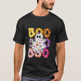 Retro Hippie Boo Ghost Floral Halloween Spooky Sea T-Shirt