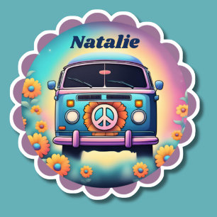Retro Hippie Bus Monogram wasserdicht Aufkleber