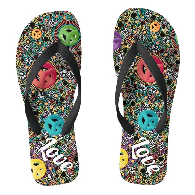 Retro Hippie Colorful Peace Signature 60er Pattern Flip Flops (Fußbett)