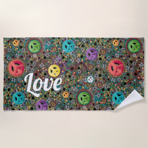 Retro Hippie Colorful Peace Signature 60er Pattern Strandtuch