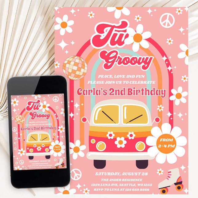 Retro Hippie Daisy Regenbogen Zwei Groovy 2. Gebur Einladung (Von Creator hochgeladen)