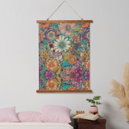 Retro Hippie: Daisy Verticle Wall hanging Wandteppich Mit Holzrahmen