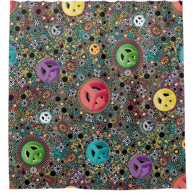 Retro Hippie farbige Kreise 60er Muster Duschvorhang (Vorderseite)
