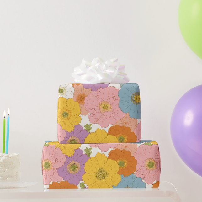 Retro Hippie Floral Geburtstag Geschenkpapier (Partygeschenke)